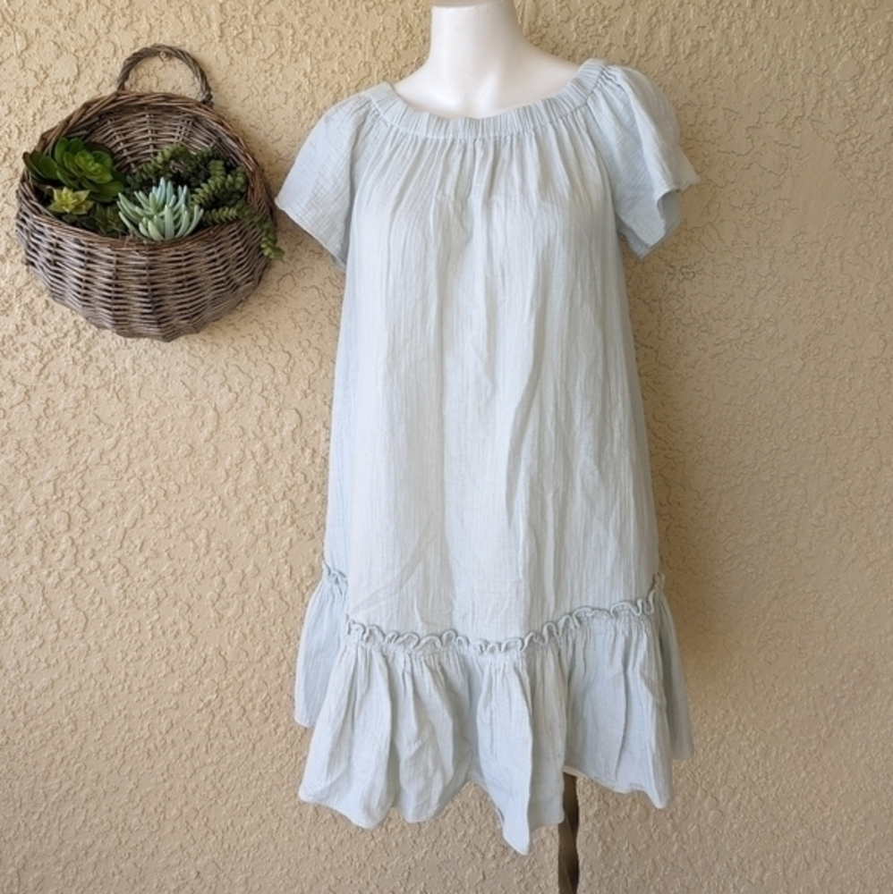 Rebecca Taylor Dress Size 2 Off‎ the Shoulder Cotton Swing Green Ruffle Gauze